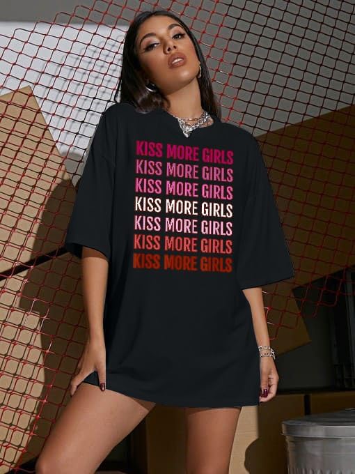 Lesbian Pride Shirt Women Kiss More Girls Shirts for Lesbian Romance LGBT Lovers Funny Letter Print Tee Tops