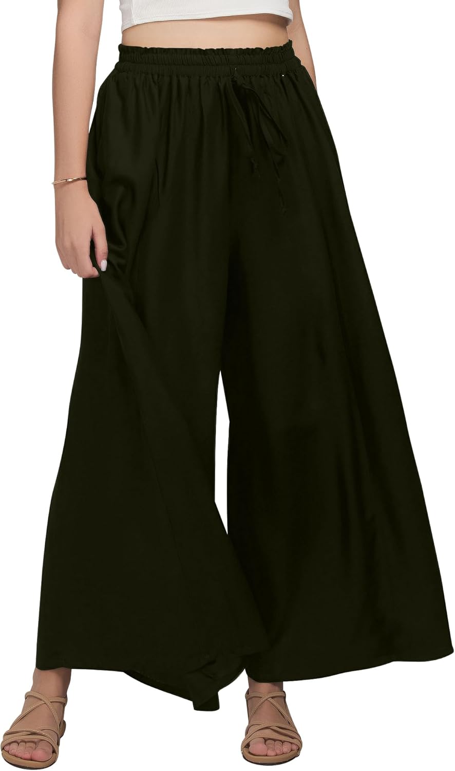 Joob Joob Wide Leg Pants for Women - High Waist Casual Women's Palazzo Pants - Flowy Elastic Waisted Trousers with Pockets