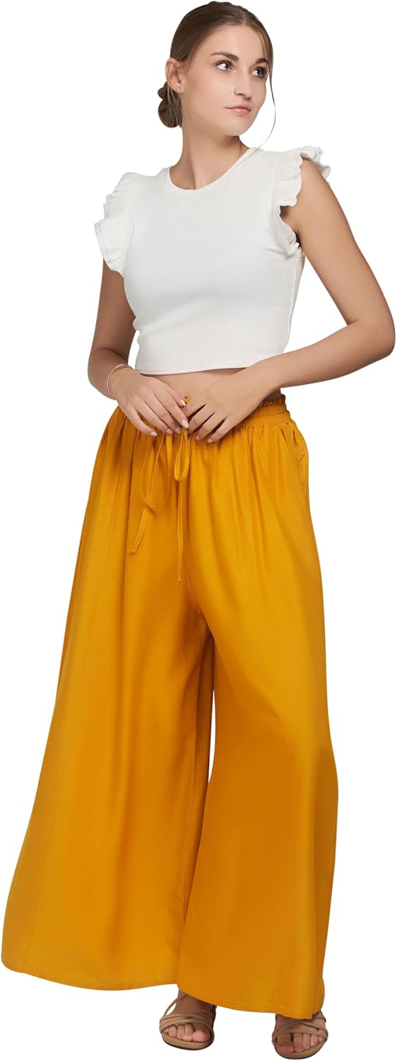 Joob Joob Wide Leg Pants for Women - High Waist Casual Women's Palazzo Pants - Flowy Elastic Waisted Trousers with Pockets