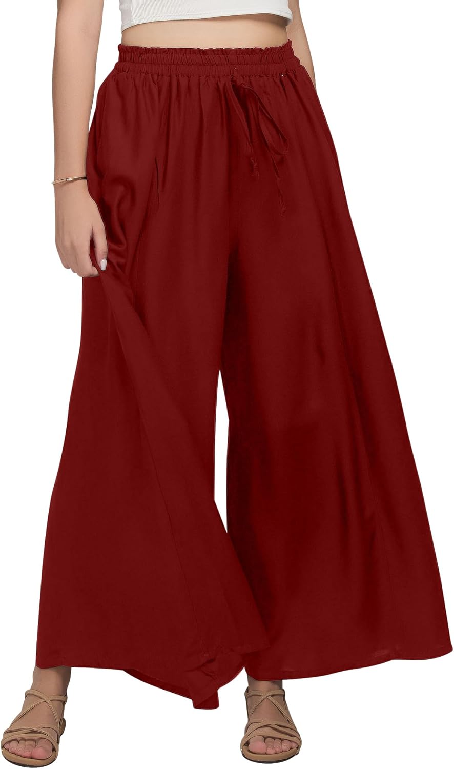 Joob Joob Wide Leg Pants for Women - High Waist Casual Women's Palazzo Pants - Flowy Elastic Waisted Trousers with Pockets