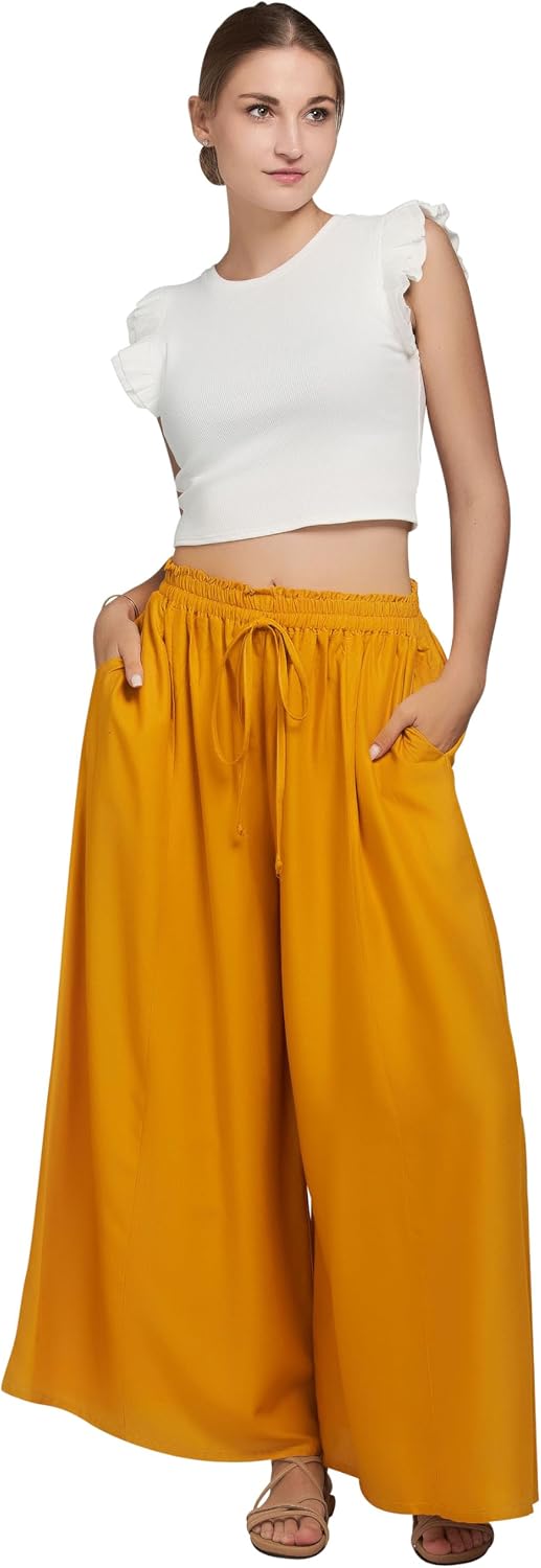 Joob Joob Wide Leg Pants for Women - High Waist Casual Women's Palazzo Pants - Flowy Elastic Waisted Trousers with Pockets