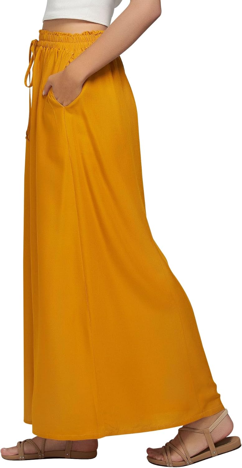 Joob Joob Wide Leg Pants for Women - High Waist Casual Women's Palazzo Pants - Flowy Elastic Waisted Trousers with Pockets