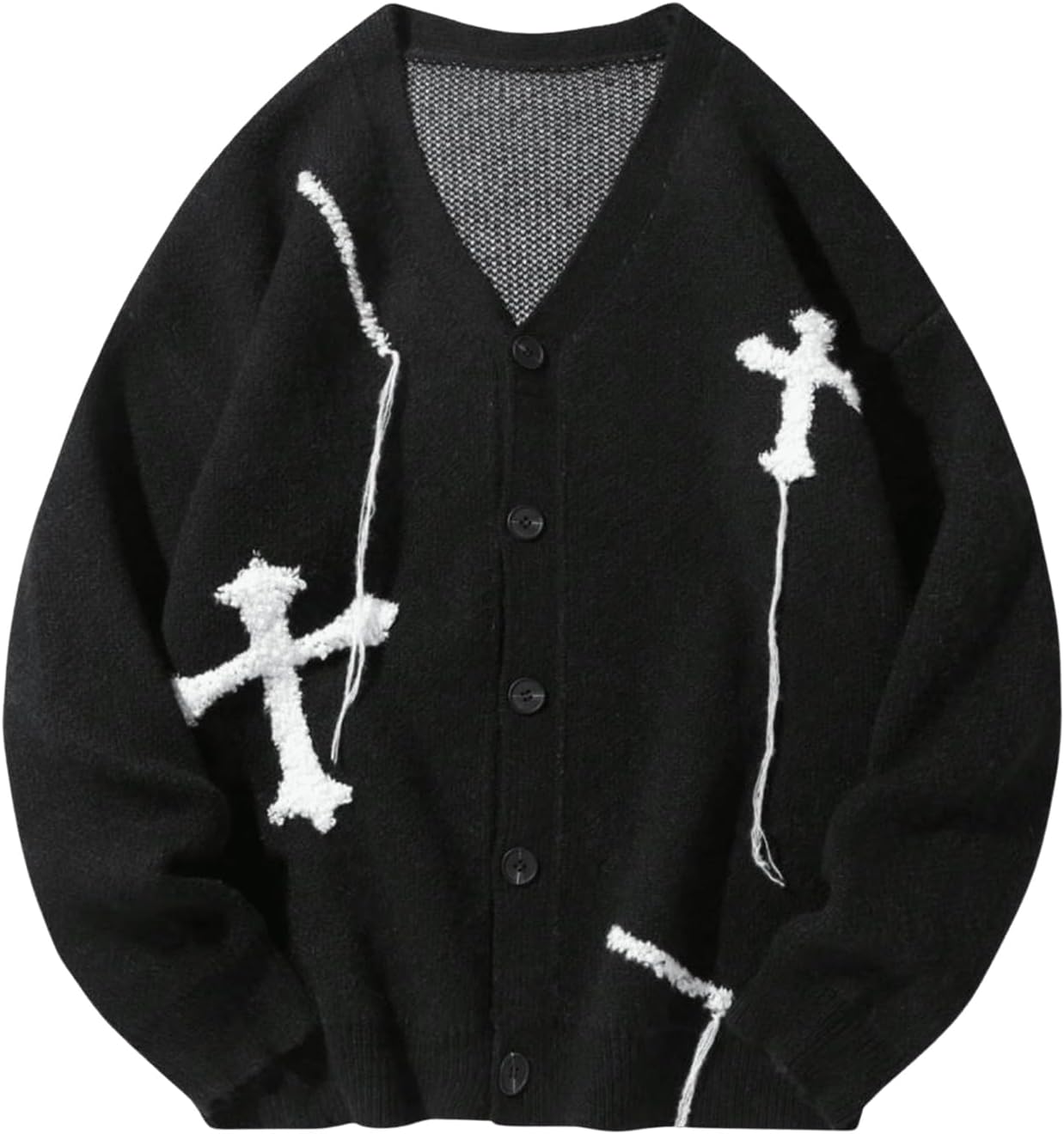 SHENHE Men's Skeleton Pattern Cardigan Sweaters Long Sleeve Unisex Outwear Knitted Coats