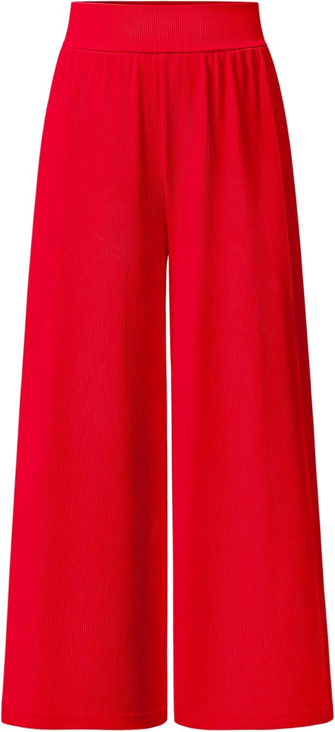 OQQ Women Pants Wide Leg High Waist Casual Lounge Pant Travel Vacation Trousers