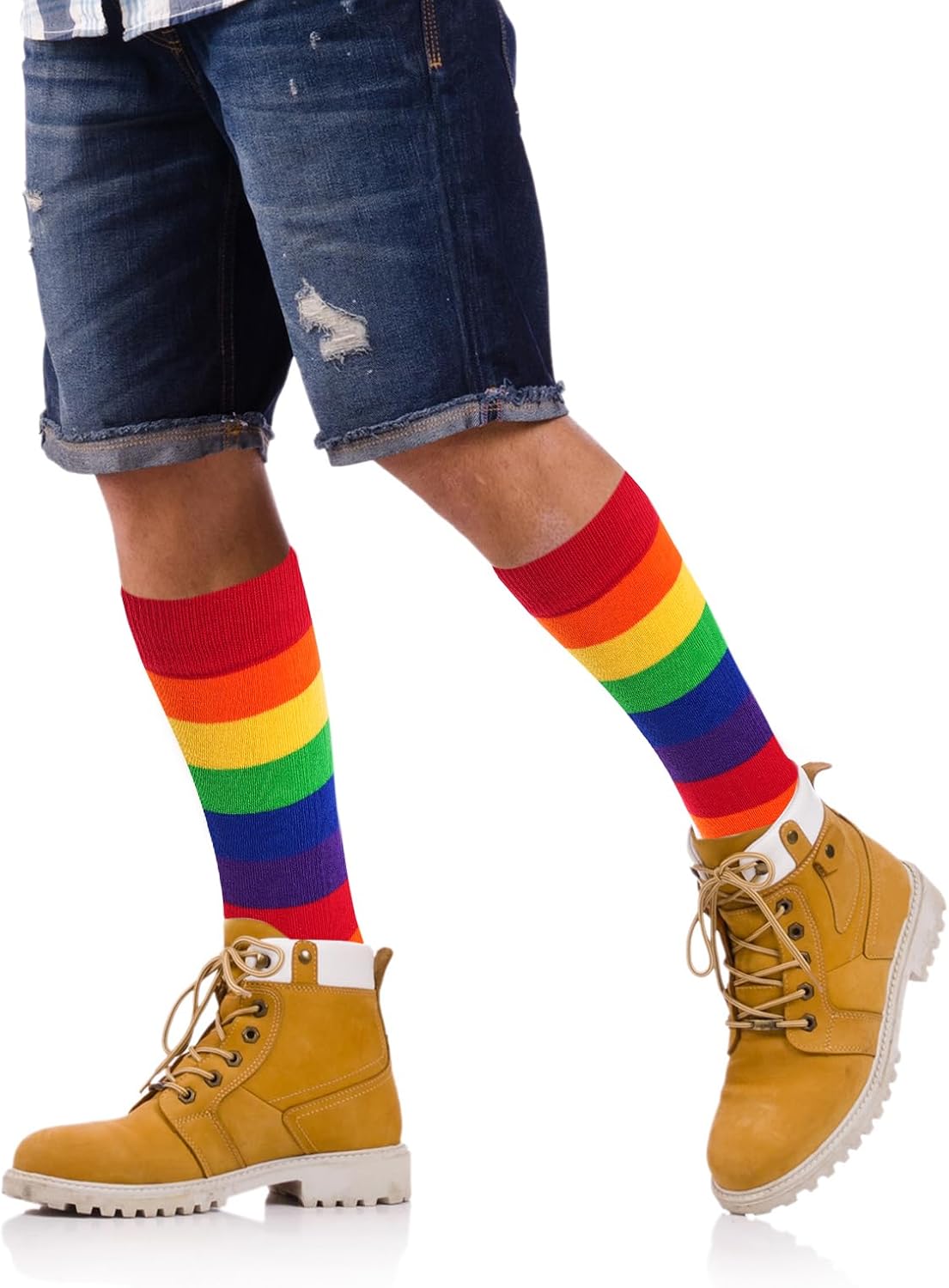 Rbenxia 3 Pairs Rainbow Gay Pride Cotton Novelty Socks LGBT Colorful Striped Socks Fun Dress Socks for Men and Women