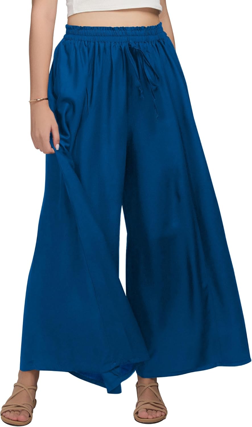 Joob Joob Wide Leg Pants for Women - High Waist Casual Women's Palazzo Pants - Flowy Elastic Waisted Trousers with Pockets