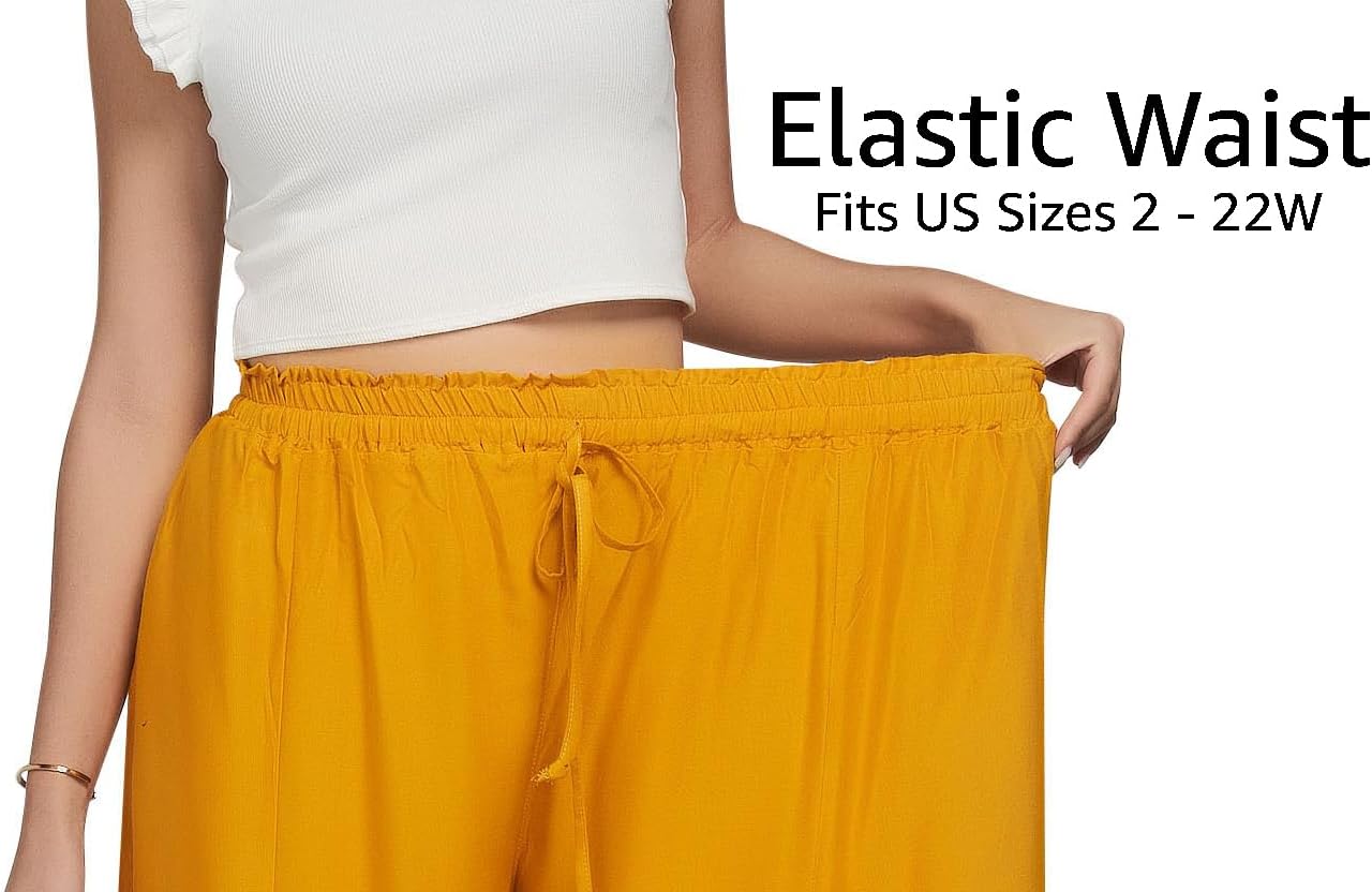 Joob Joob Wide Leg Pants for Women - High Waist Casual Women's Palazzo Pants - Flowy Elastic Waisted Trousers with Pockets