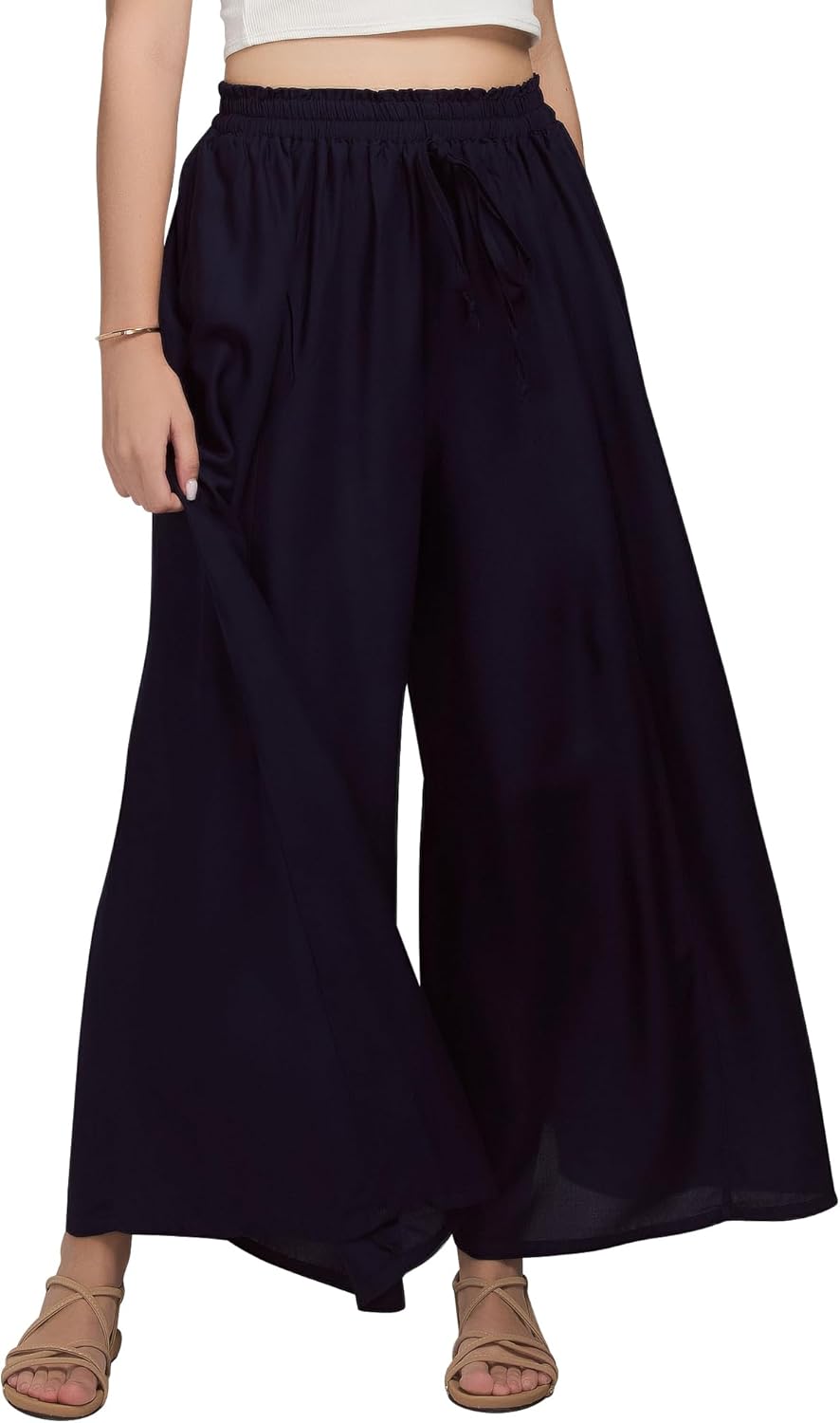 Joob Joob Wide Leg Pants for Women - High Waist Casual Women's Palazzo Pants - Flowy Elastic Waisted Trousers with Pockets