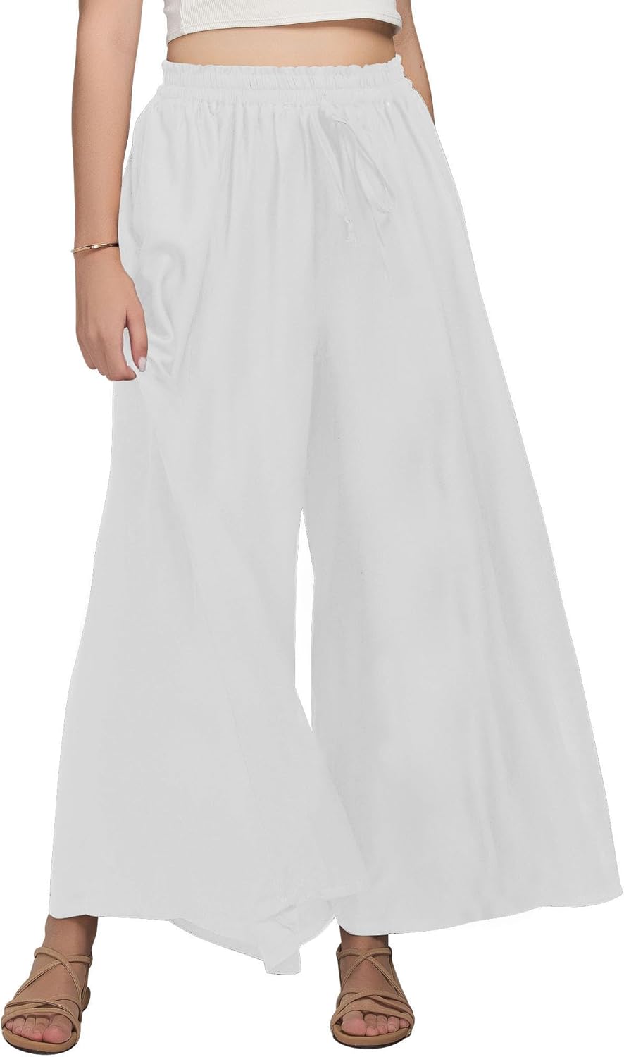 Joob Joob Wide Leg Pants for Women - High Waist Casual Women's Palazzo Pants - Flowy Elastic Waisted Trousers with Pockets