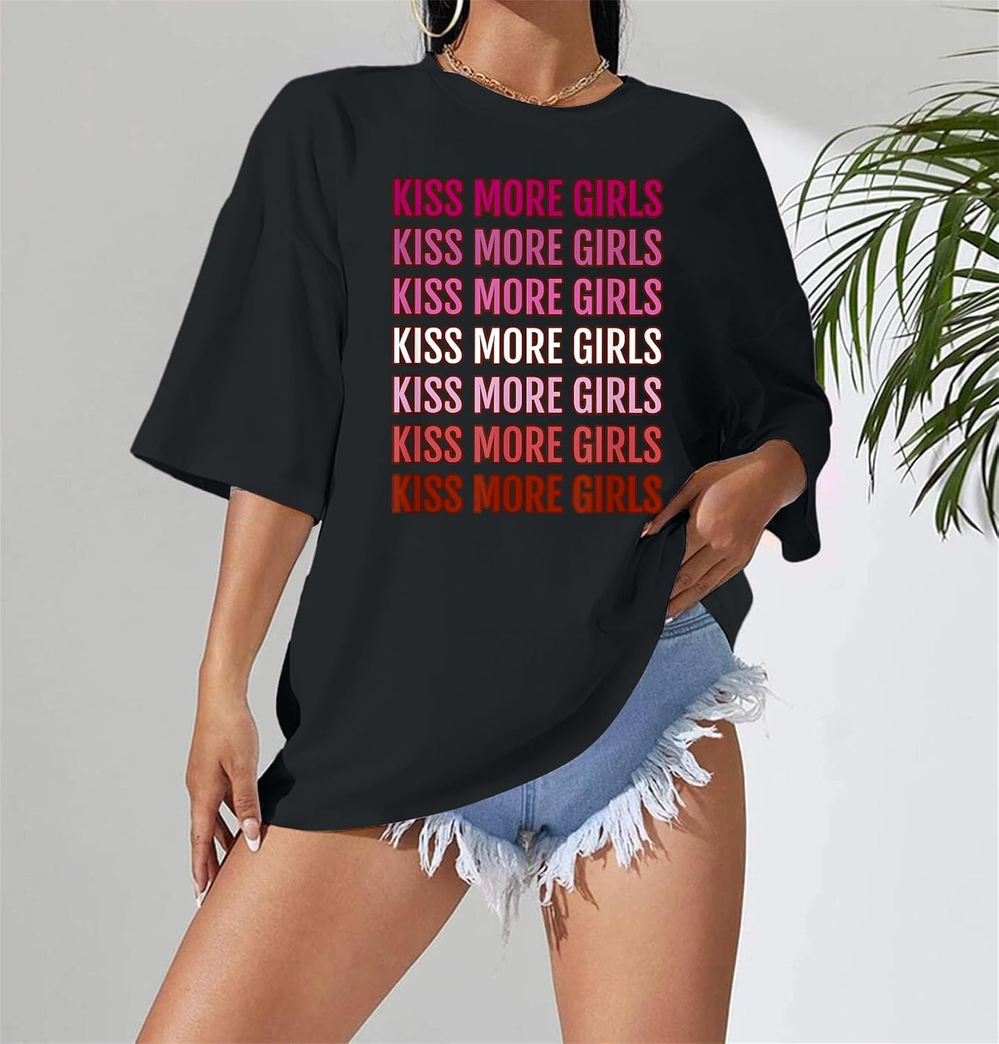 Lesbian Pride Shirt Women Kiss More Girls Shirts for Lesbian Romance LGBT Lovers Funny Letter Print Tee Tops