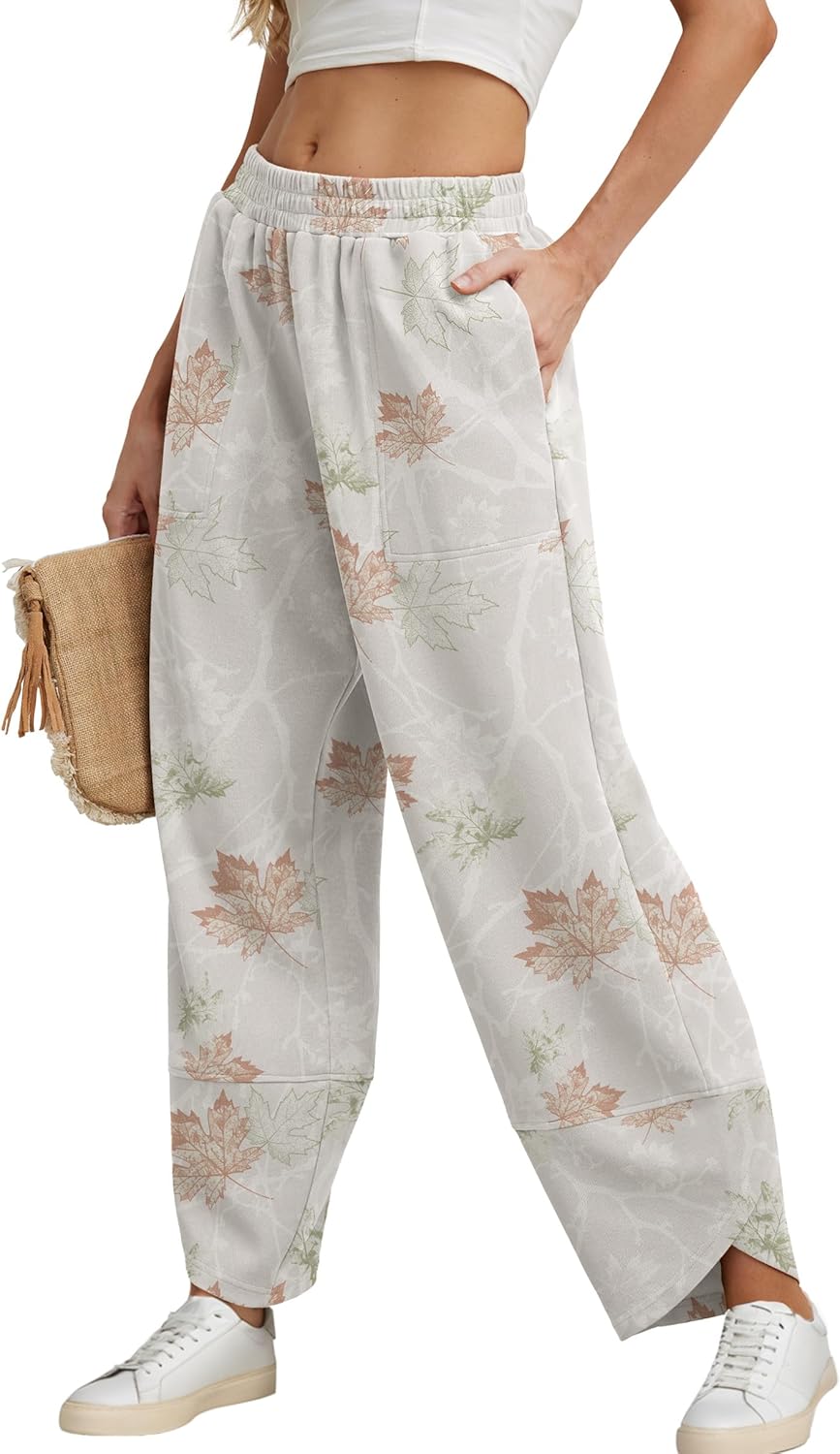 FREEOAK Womens Wide Leg Harem Pants Casual Loose Elastic Waist Solid Color Comfy Palazzo Lounge Baggy Sweatpants with Pockets
