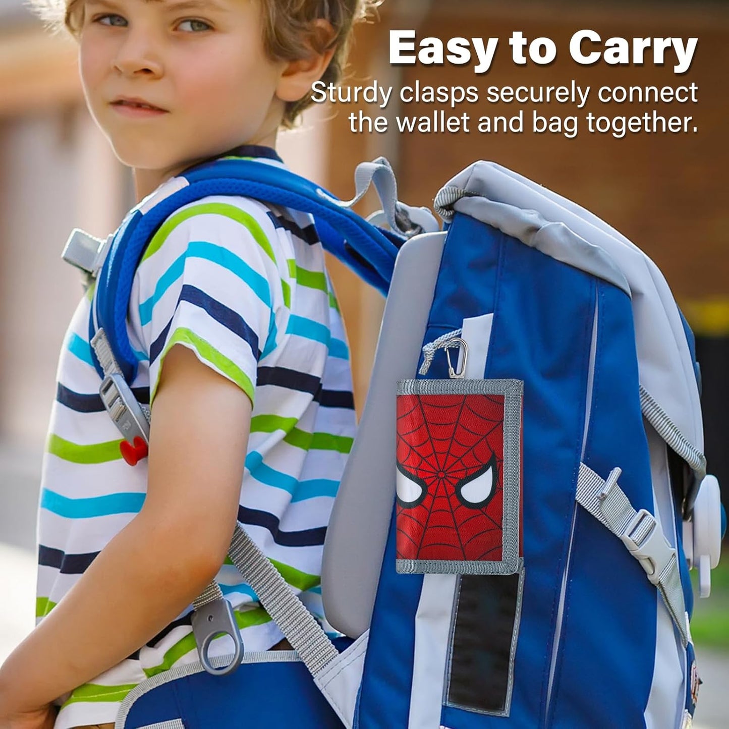 Leehoom Kids Wallet for Boys Girls, Trifold RFID Wallet with Key Chain and Zipper Pocket for Kids 4-18 Novelty Birthday Gifts, Coin Pouch Purse for Children Teens Outdoor Sports -Spider2