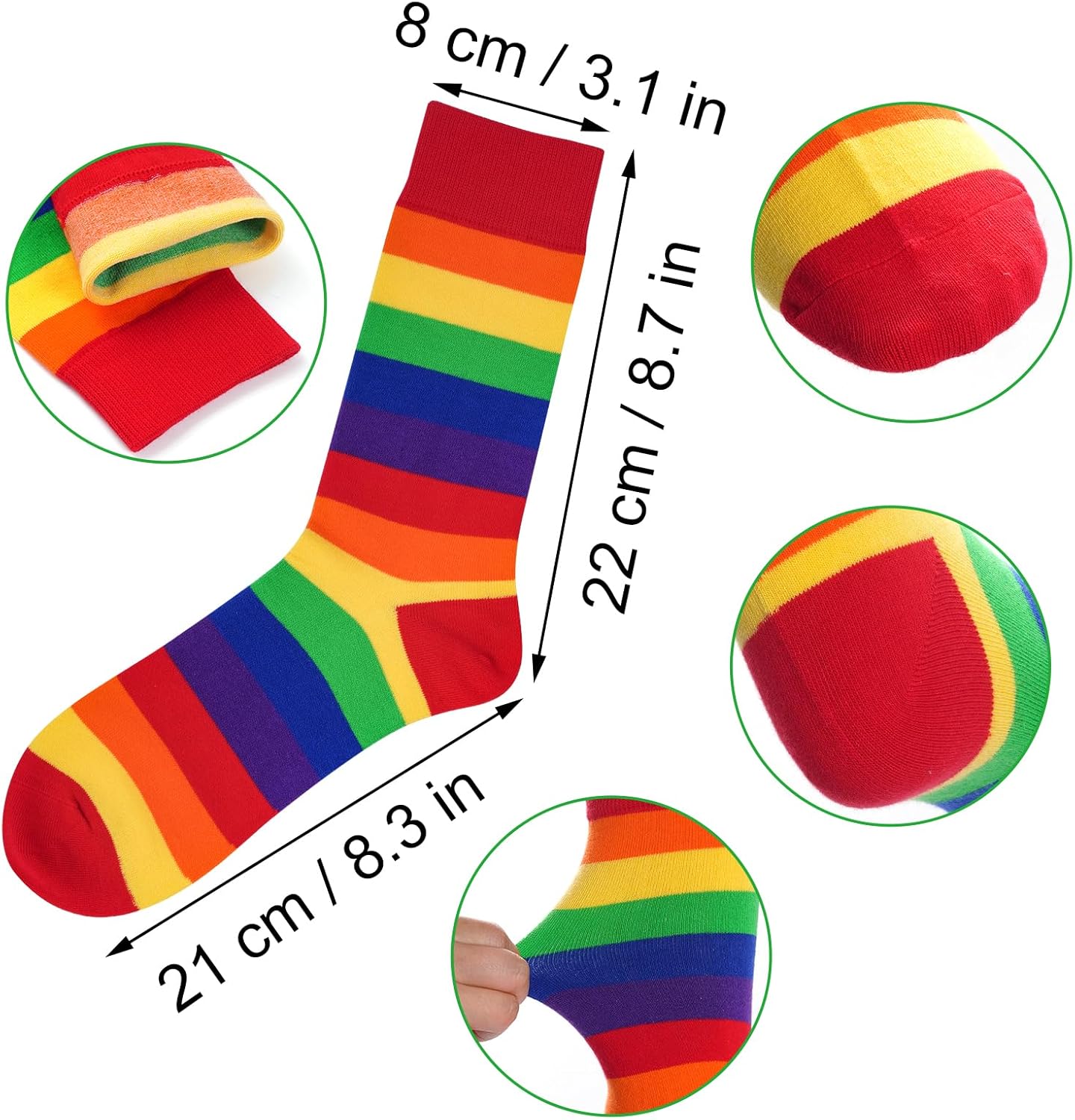 Rbenxia 3 Pairs Rainbow Gay Pride Cotton Novelty Socks LGBT Colorful Striped Socks Fun Dress Socks for Men and Women