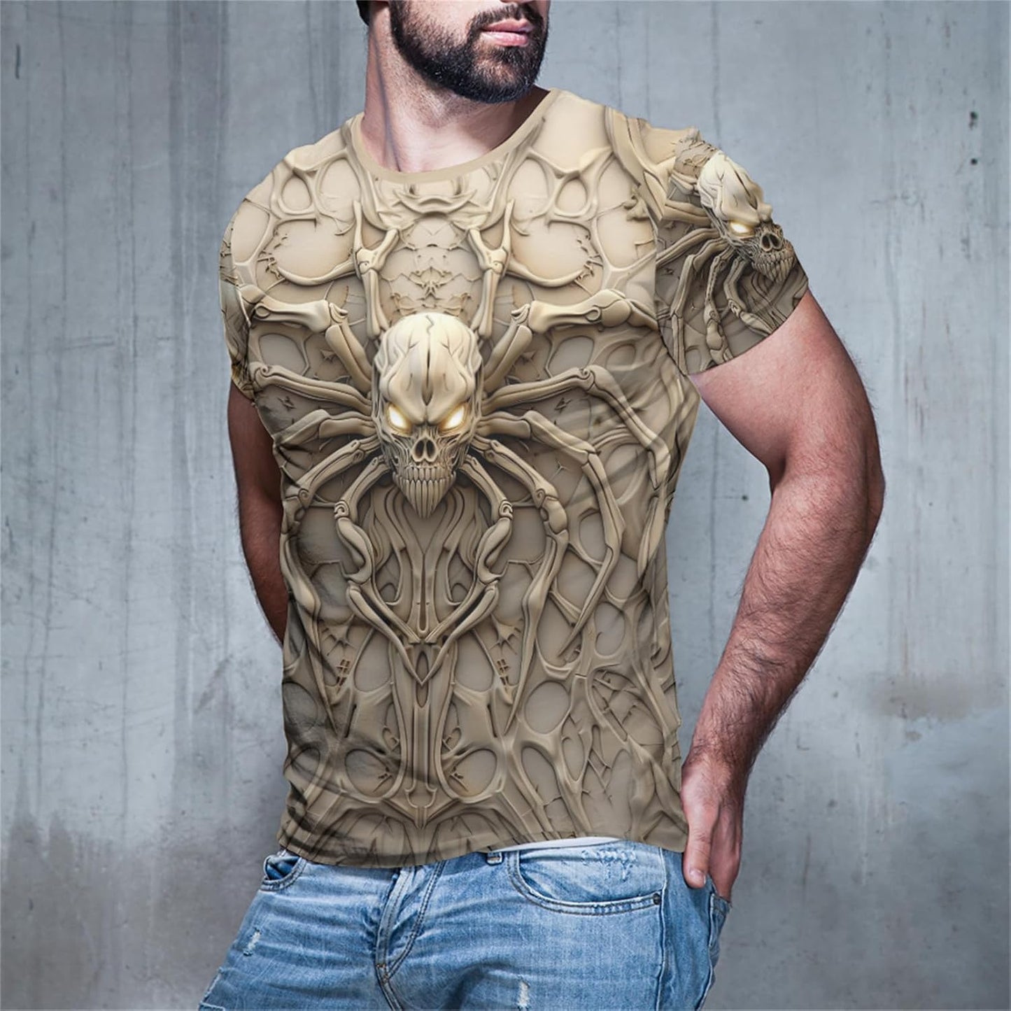 Wifru Graphic Tees Men S-3XL Skull Skeleton Print Personality Short Sleeve T-Shirt Novelty Pattern Vintage Funny Casual Shirt