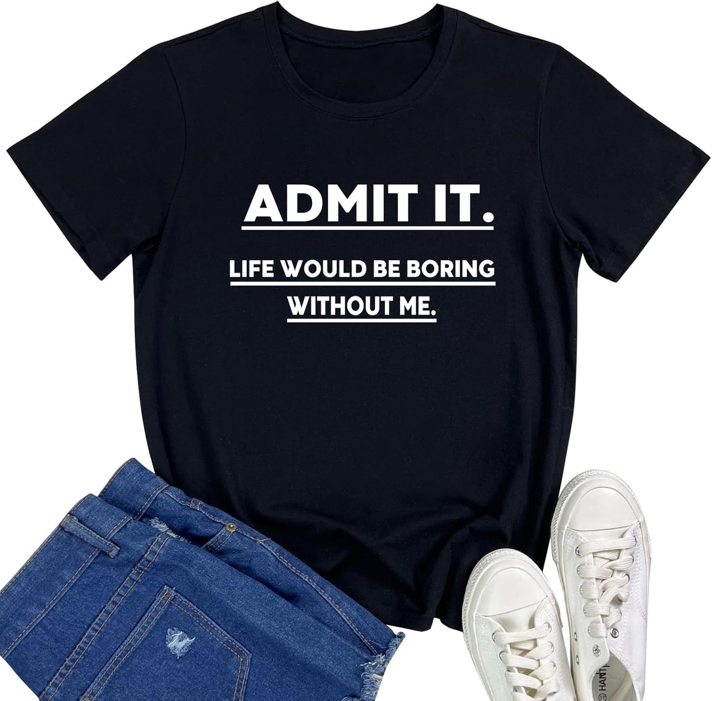 BLACKMYTH Casual Tops for Women Crewneck Admit IT Graphic T Shirts