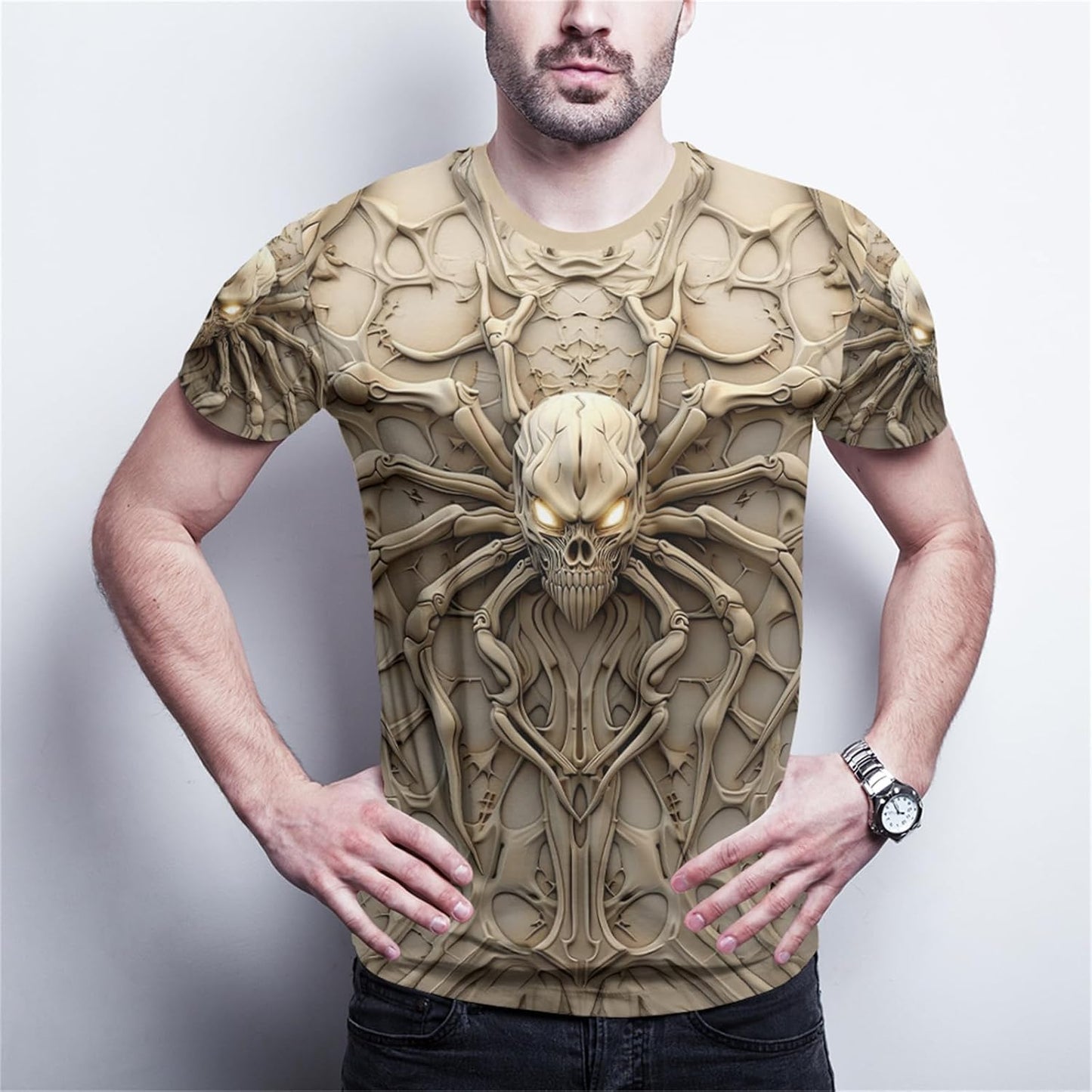 Wifru Graphic Tees Men S-3XL Skull Skeleton Print Personality Short Sleeve T-Shirt Novelty Pattern Vintage Funny Casual Shirt