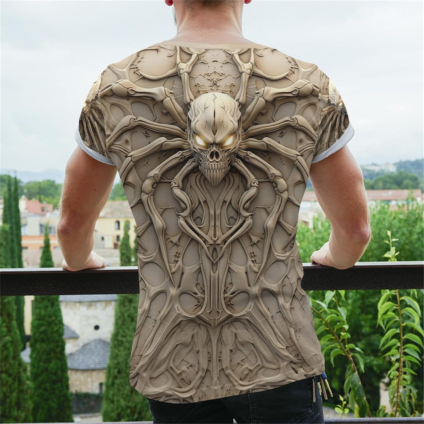 Wifru Graphic Tees Men S-3XL Skull Skeleton Print Personality Short Sleeve T-Shirt Novelty Pattern Vintage Funny Casual Shirt