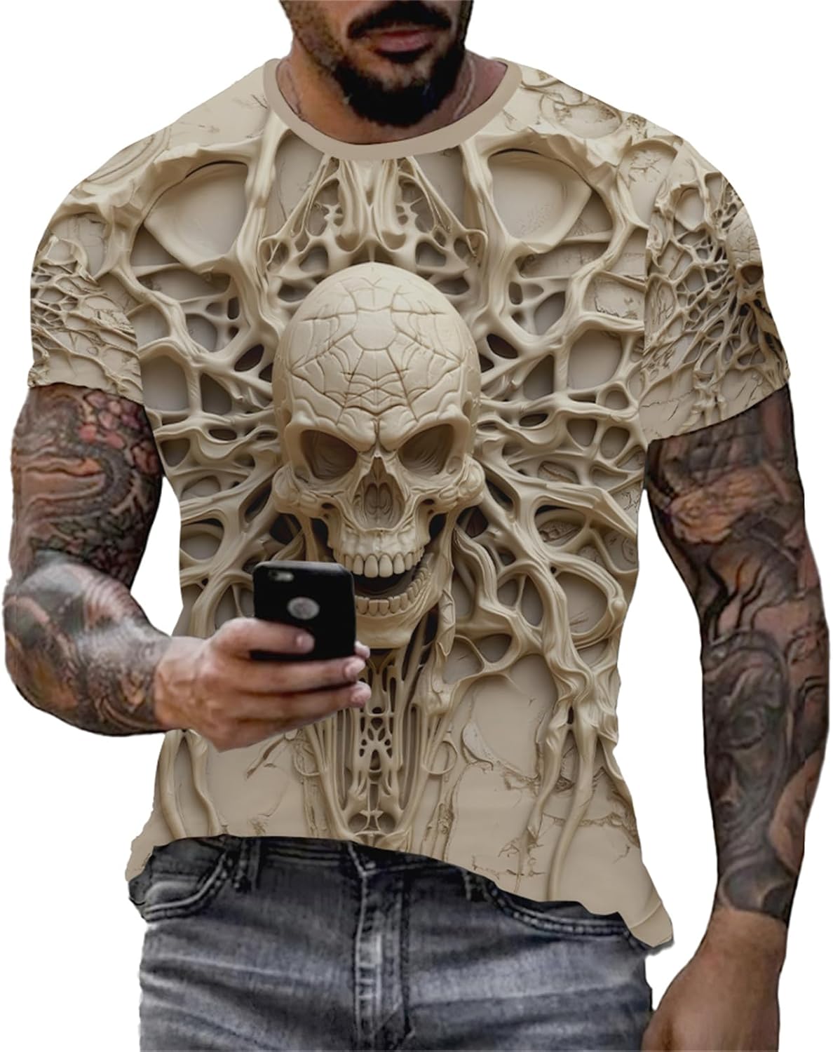 Wifru Graphic Tees Men S-3XL Skull Skeleton Print Personality Short Sleeve T-Shirt Novelty Pattern Vintage Funny Casual Shirt