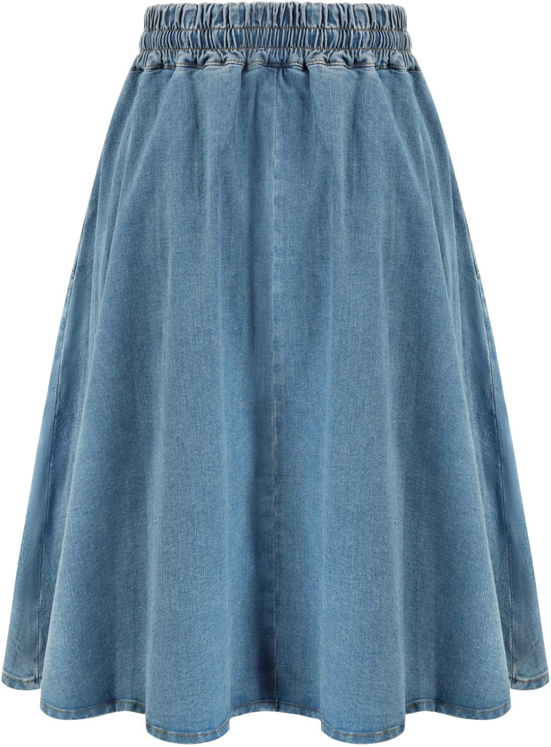 KANCY KOLE Women Casual Denim Skirts Frill Tie Waist A-Line Midi Jean Skirt with Pockets S-XXL