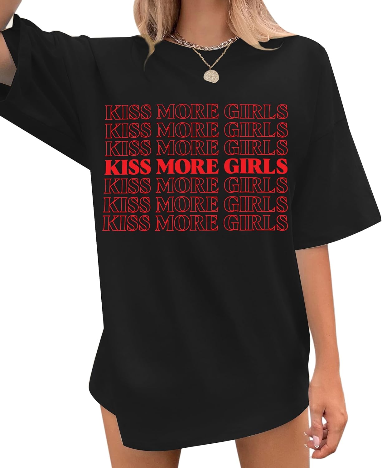 Lesbian Pride Shirt Women Kiss More Girls Shirts for Lesbian Romance LGBT Lovers Funny Letter Print Tee Tops