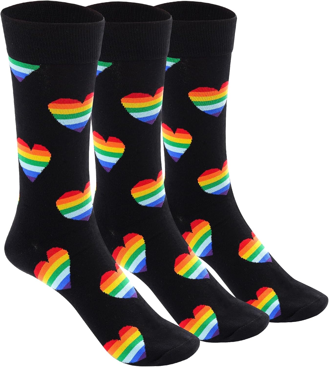 Rbenxia 3 Pairs Rainbow Gay Pride Cotton Novelty Socks LGBT Colorful Striped Socks Fun Dress Socks for Men and Women