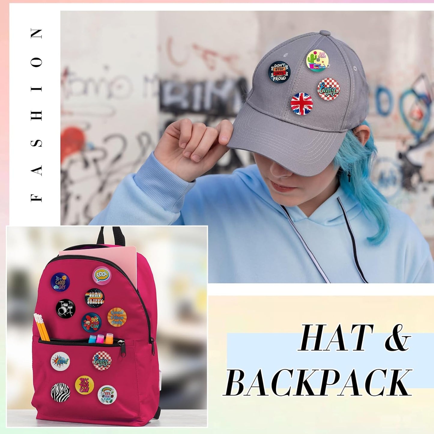 Kigeli 30 Pack 80's Buttons Pins 1 Inches/ 25 mm Retro Punk Button Pin Slogans Sayings Pinback Buttons for Backpacks Bags Hats Jeans