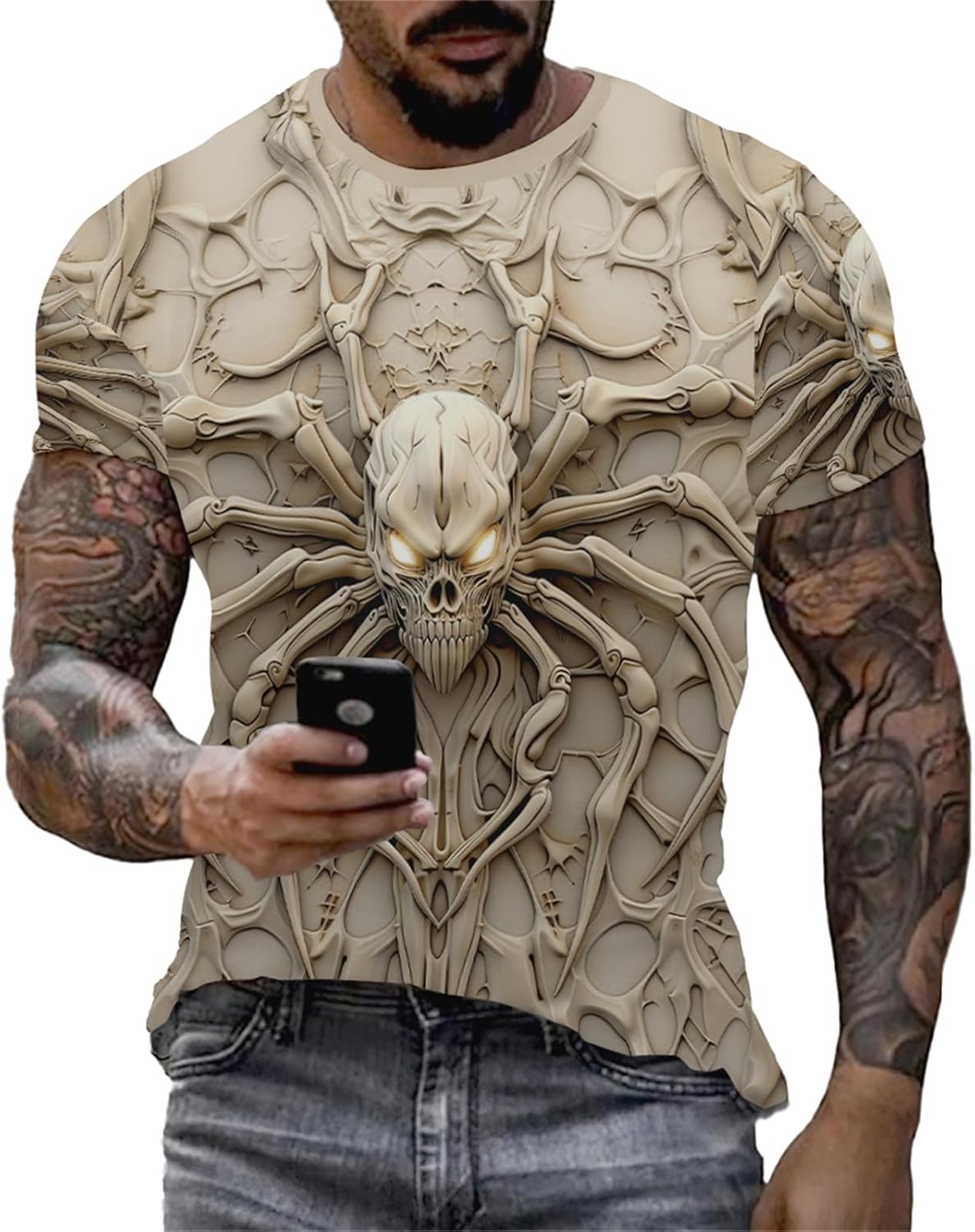 Wifru Graphic Tees Men S-3XL Skull Skeleton Print Personality Short Sleeve T-Shirt Novelty Pattern Vintage Funny Casual Shirt