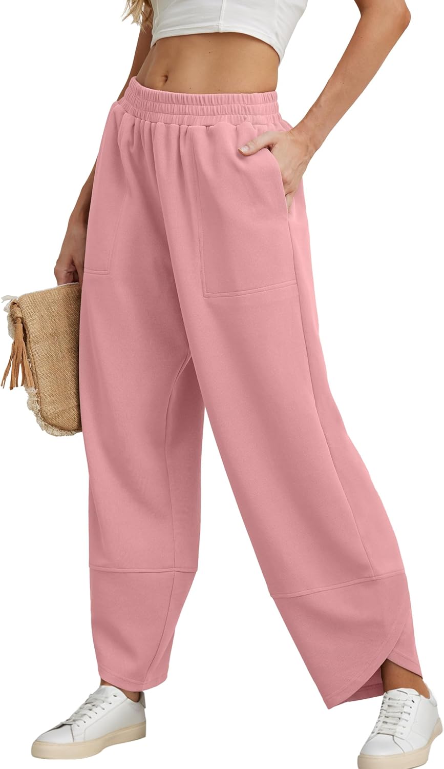FREEOAK Womens Wide Leg Harem Pants Casual Loose Elastic Waist Solid Color Comfy Palazzo Lounge Baggy Sweatpants with Pockets
