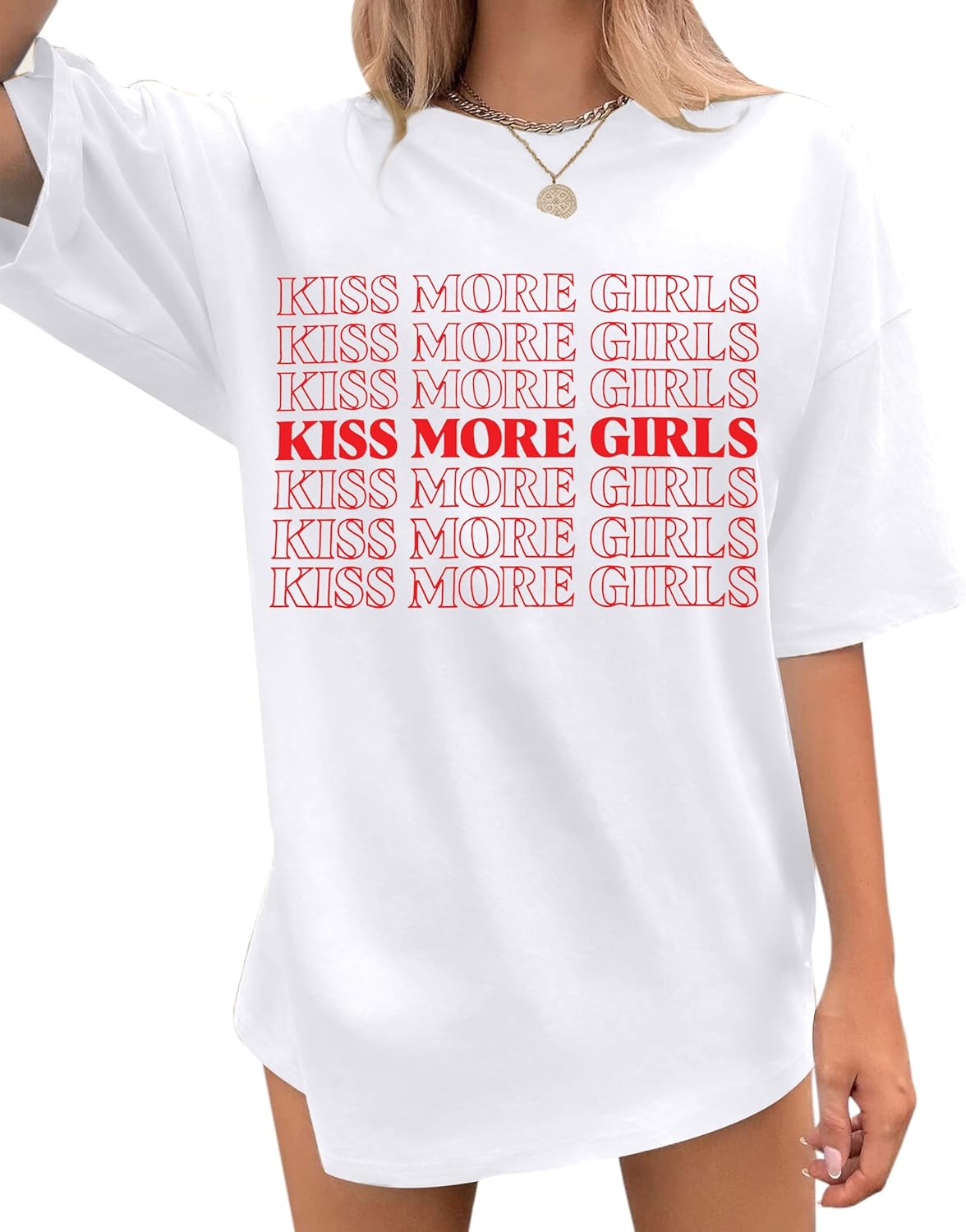 Lesbian Pride Shirt Women Kiss More Girls Shirts for Lesbian Romance LGBT Lovers Funny Letter Print Tee Tops