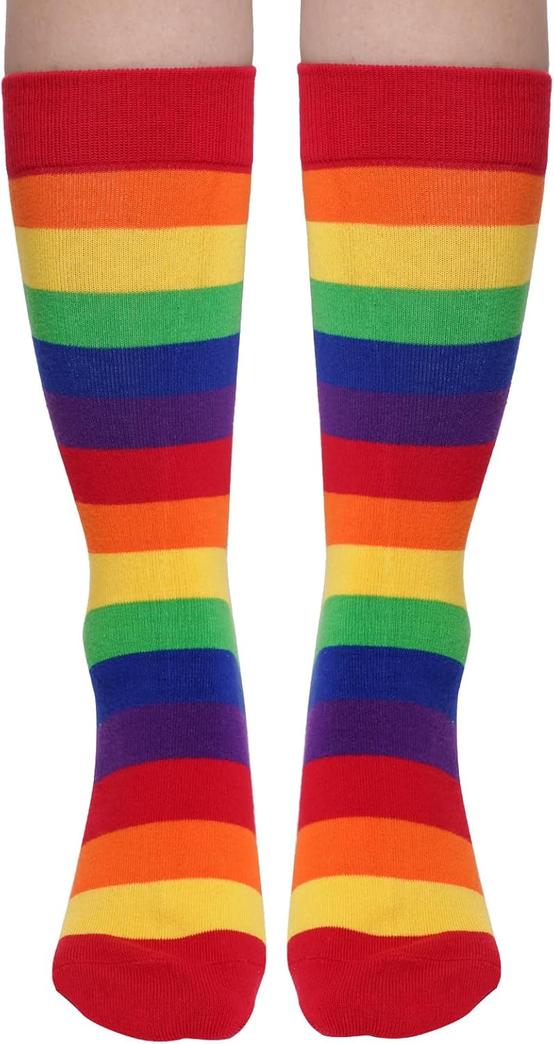 Rbenxia 3 Pairs Rainbow Gay Pride Cotton Novelty Socks LGBT Colorful Striped Socks Fun Dress Socks for Men and Women