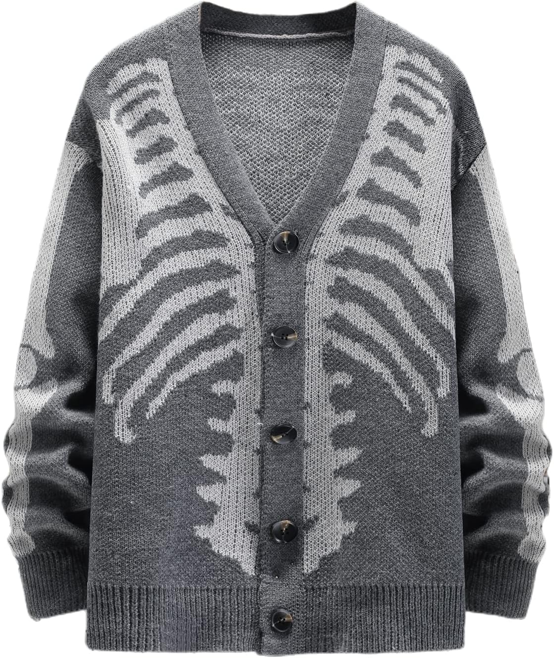 SHENHE Men's Skeleton Pattern Cardigan Sweaters Long Sleeve Unisex Outwear Knitted Coats