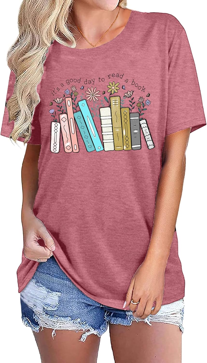 PECHAR Banned Book T Shirt Womens It's a Good Day to Read a Book Graphic Tee Tops Reader Lover Gifts Blouse Shirts