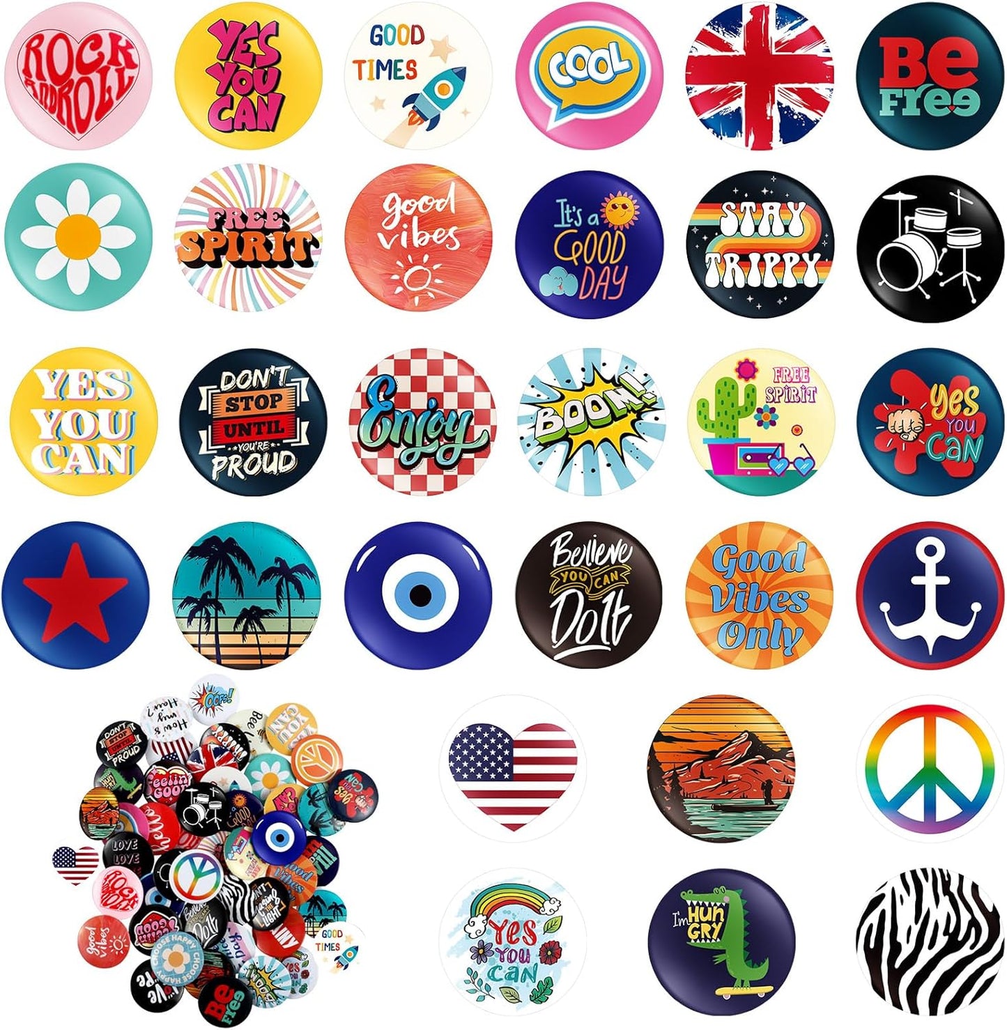 Kigeli 30 Pack 80's Buttons Pins 1 Inches/ 25 mm Retro Punk Button Pin Slogans Sayings Pinback Buttons for Backpacks Bags Hats Jeans