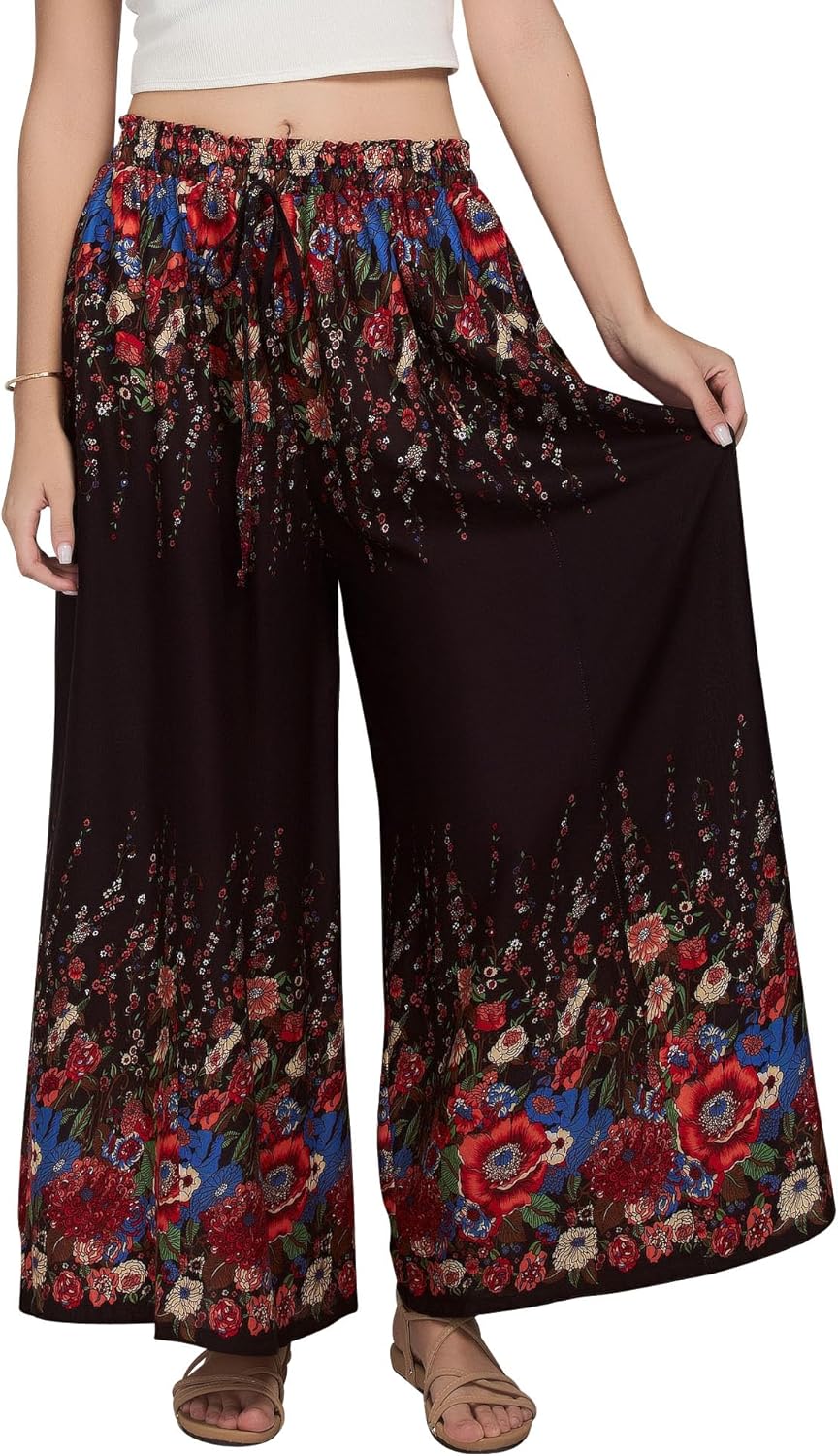 Joob Joob Wide Leg Pants for Women - High Waist Casual Women's Palazzo Pants - Flowy Elastic Waisted Trousers with Pockets