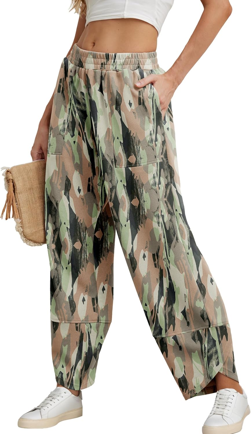 FREEOAK Womens Wide Leg Harem Pants Casual Loose Elastic Waist Solid Color Comfy Palazzo Lounge Baggy Sweatpants with Pockets