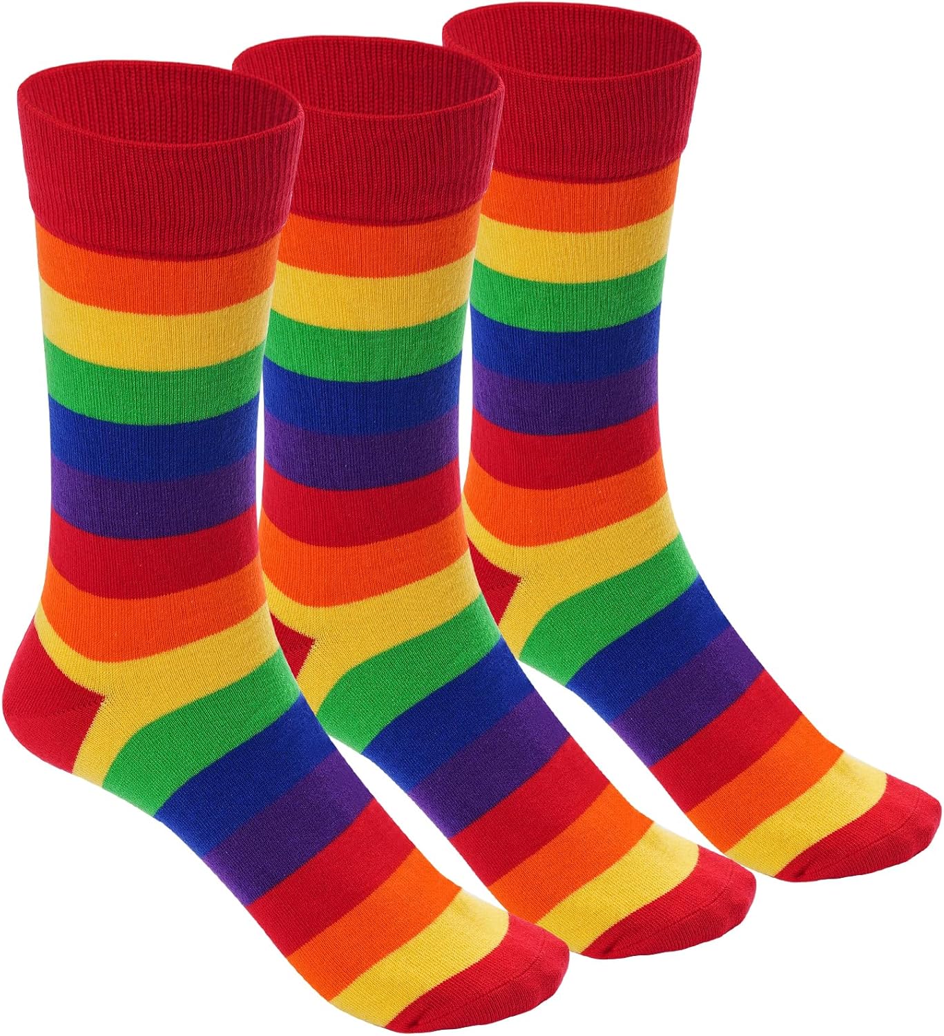 Rbenxia 3 Pairs Rainbow Gay Pride Cotton Novelty Socks LGBT Colorful Striped Socks Fun Dress Socks for Men and Women