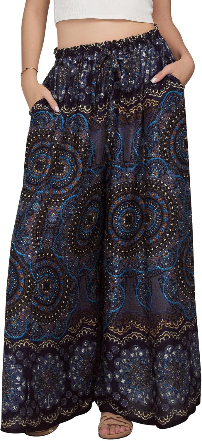 Joob Joob Wide Leg Pants for Women - High Waist Casual Women's Palazzo Pants - Flowy Elastic Waisted Trousers with Pockets