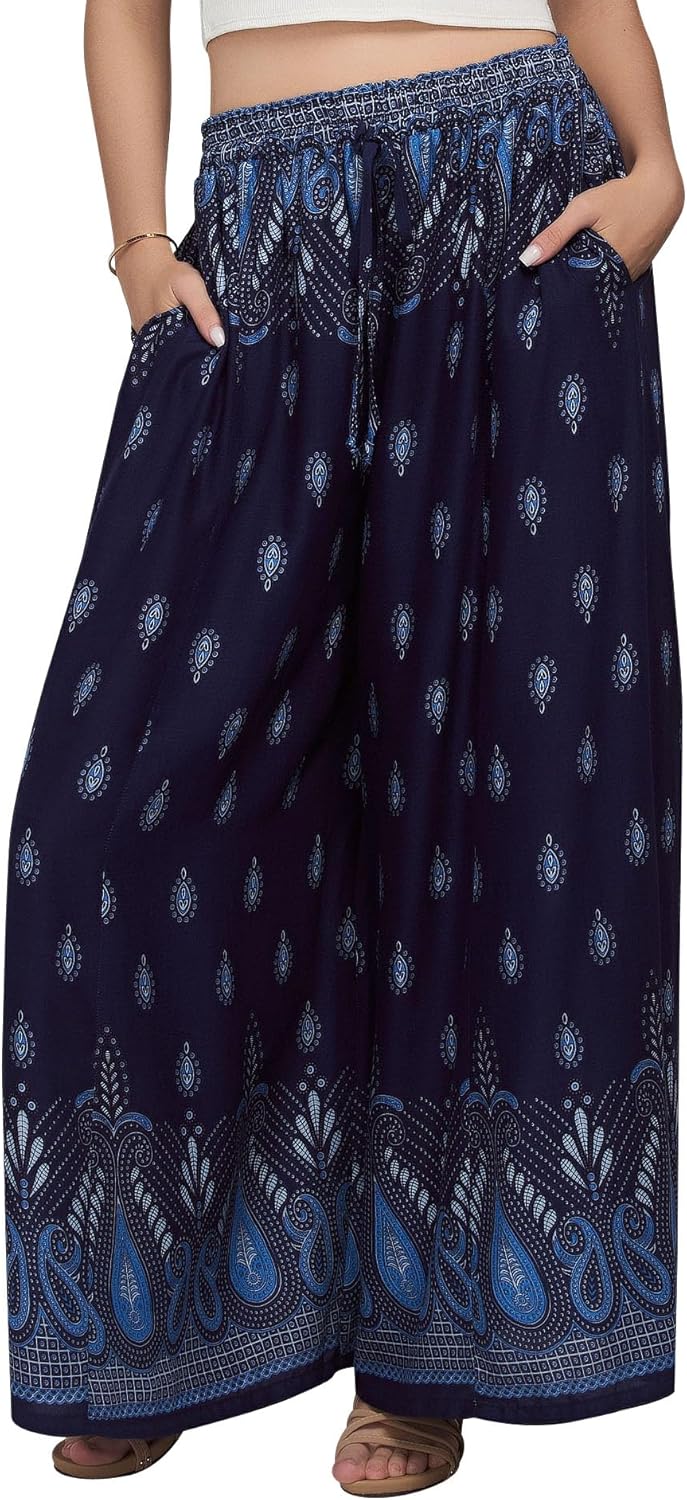 Joob Joob Wide Leg Pants for Women - High Waist Casual Women's Palazzo Pants - Flowy Elastic Waisted Trousers with Pockets