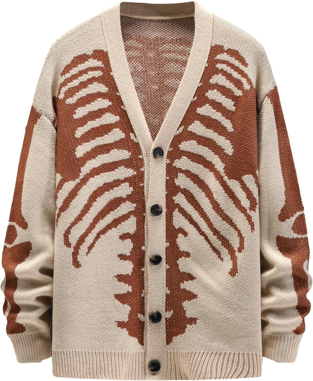 SHENHE Men's Skeleton Pattern Cardigan Sweaters Long Sleeve Unisex Outwear Knitted Coats
