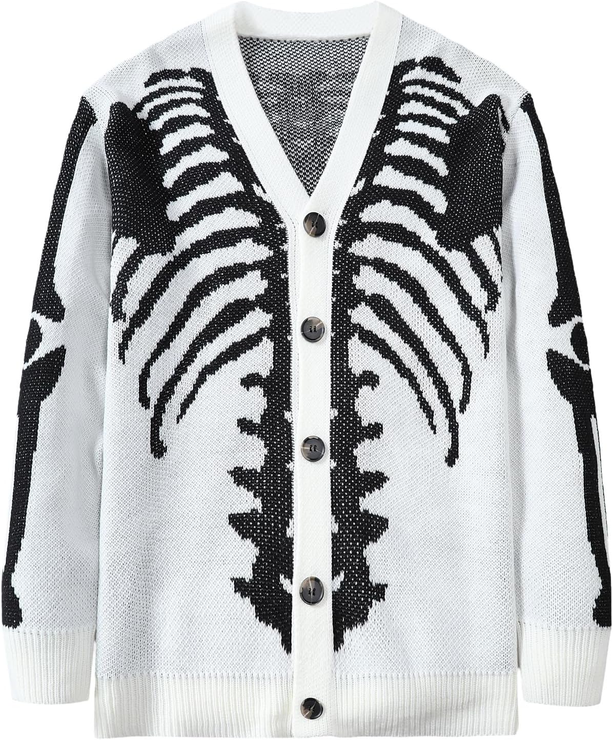 SHENHE Men's Skeleton Pattern Cardigan Sweaters Long Sleeve Unisex Outwear Knitted Coats