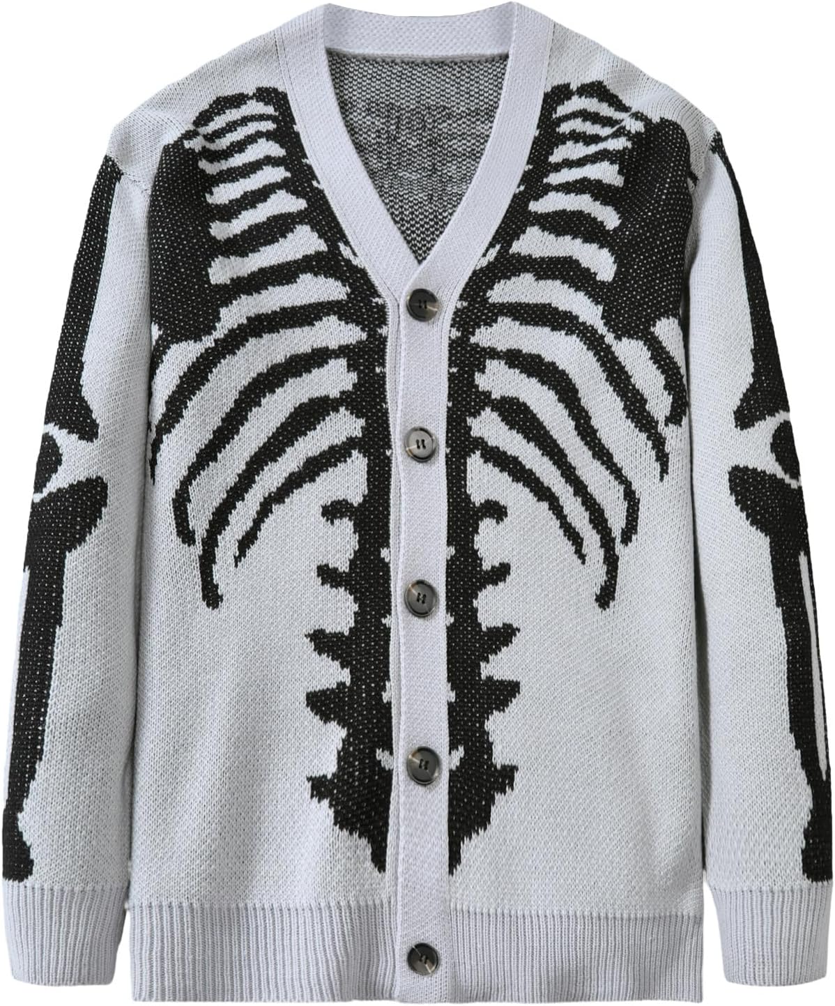 SHENHE Men's Skeleton Pattern Cardigan Sweaters Long Sleeve Unisex Outwear Knitted Coats
