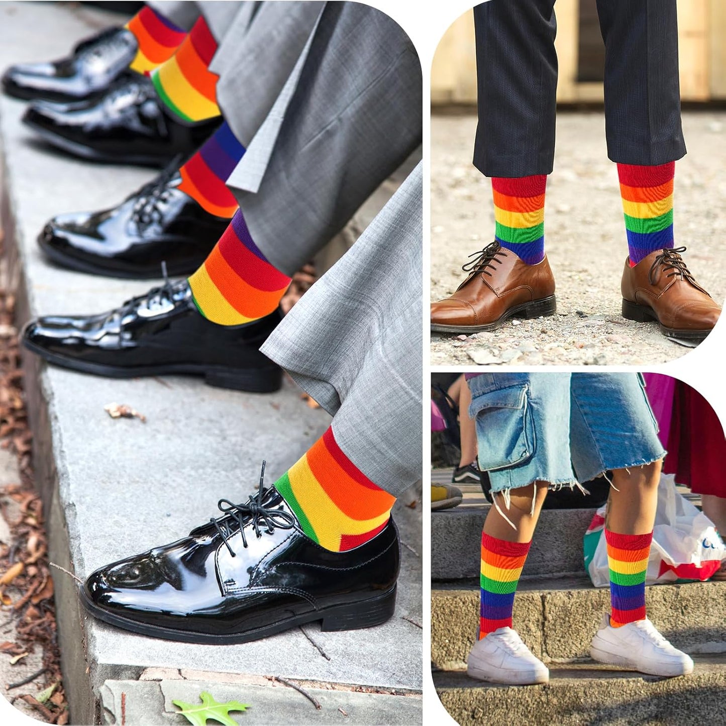 Rbenxia 3 Pairs Rainbow Gay Pride Cotton Novelty Socks LGBT Colorful Striped Socks Fun Dress Socks for Men and Women