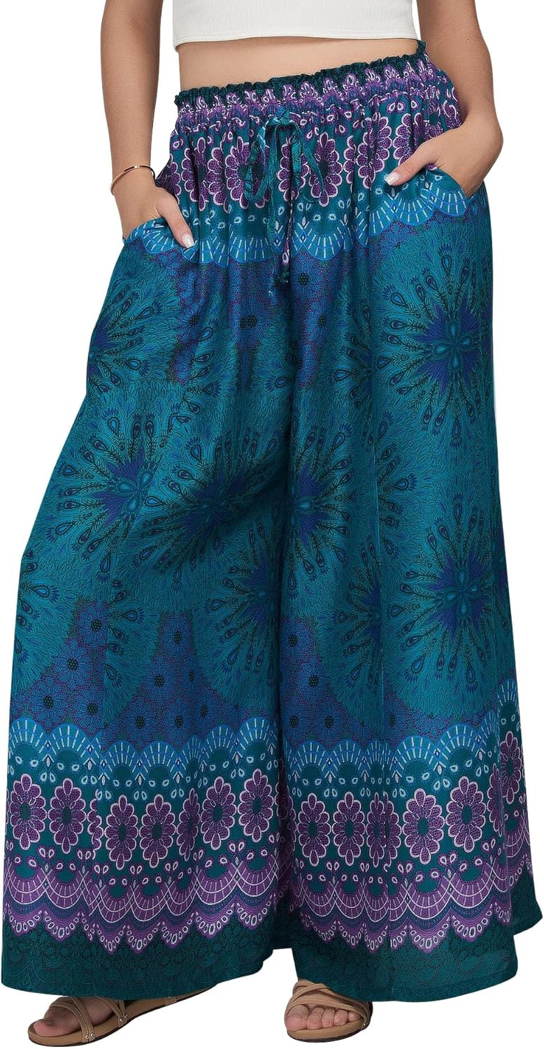 Joob Joob Wide Leg Pants for Women - High Waist Casual Women's Palazzo Pants - Flowy Elastic Waisted Trousers with Pockets