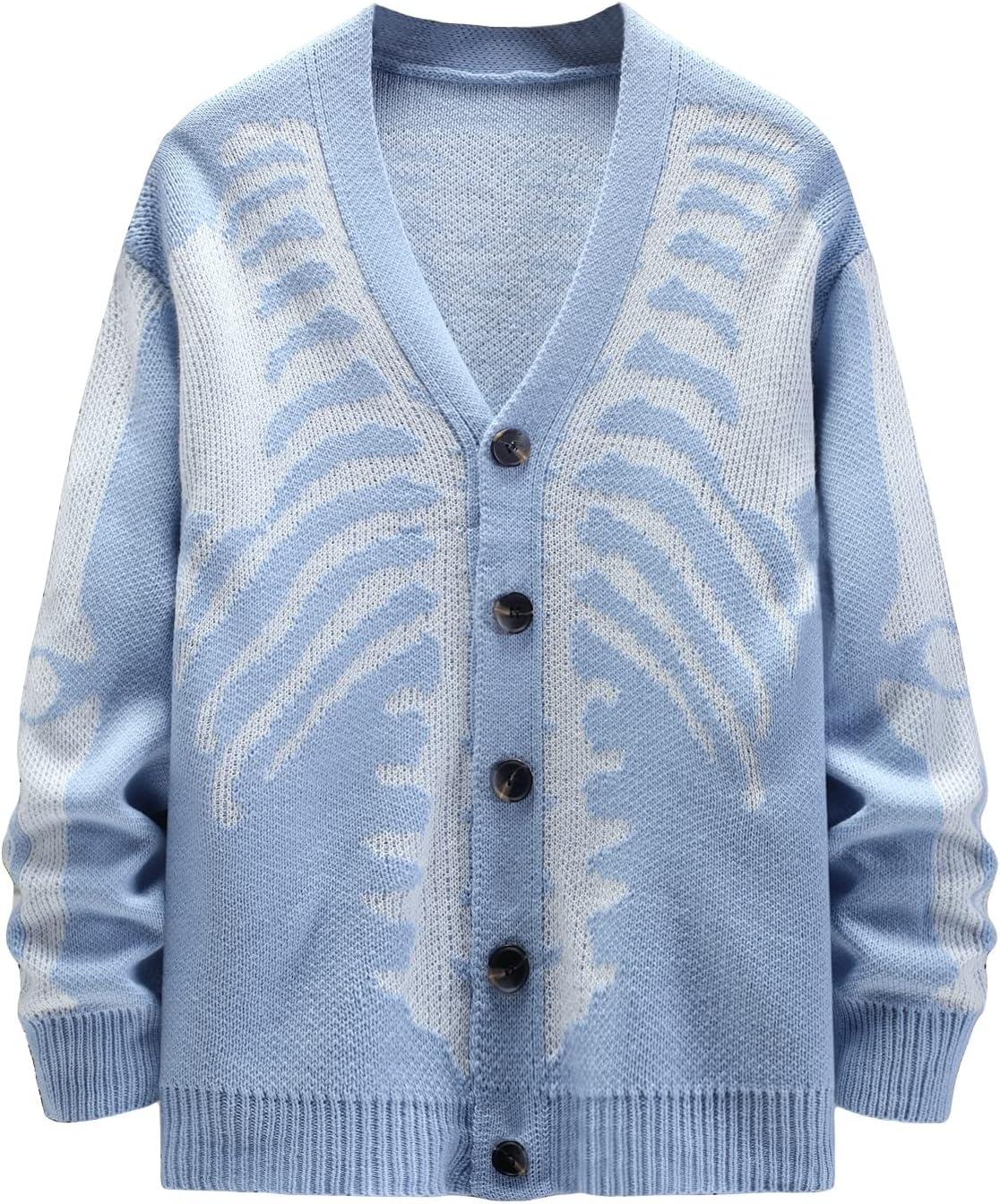 SHENHE Men's Skeleton Pattern Cardigan Sweaters Long Sleeve Unisex Outwear Knitted Coats