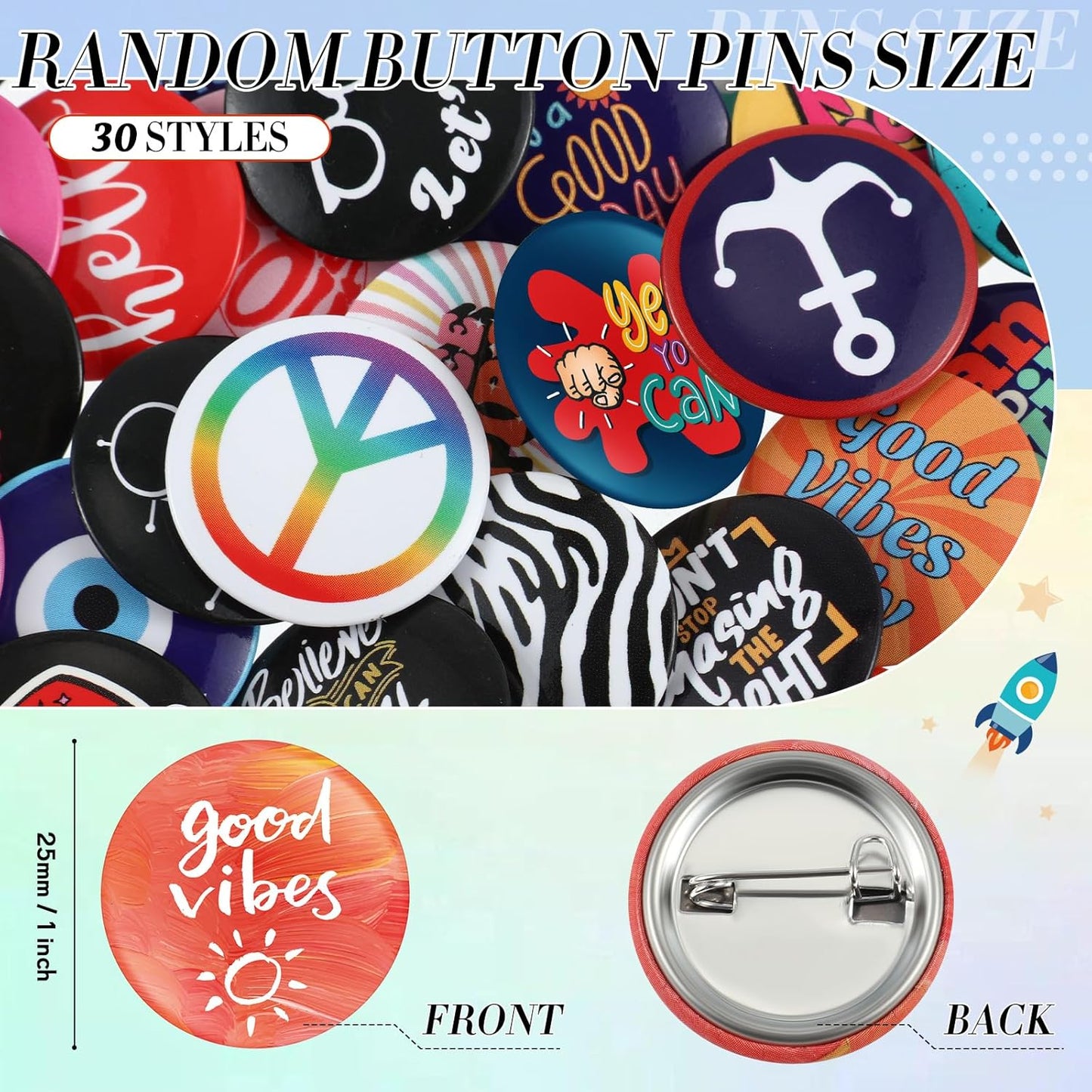 Kigeli 30 Pack 80's Buttons Pins 1 Inches/ 25 mm Retro Punk Button Pin Slogans Sayings Pinback Buttons for Backpacks Bags Hats Jeans