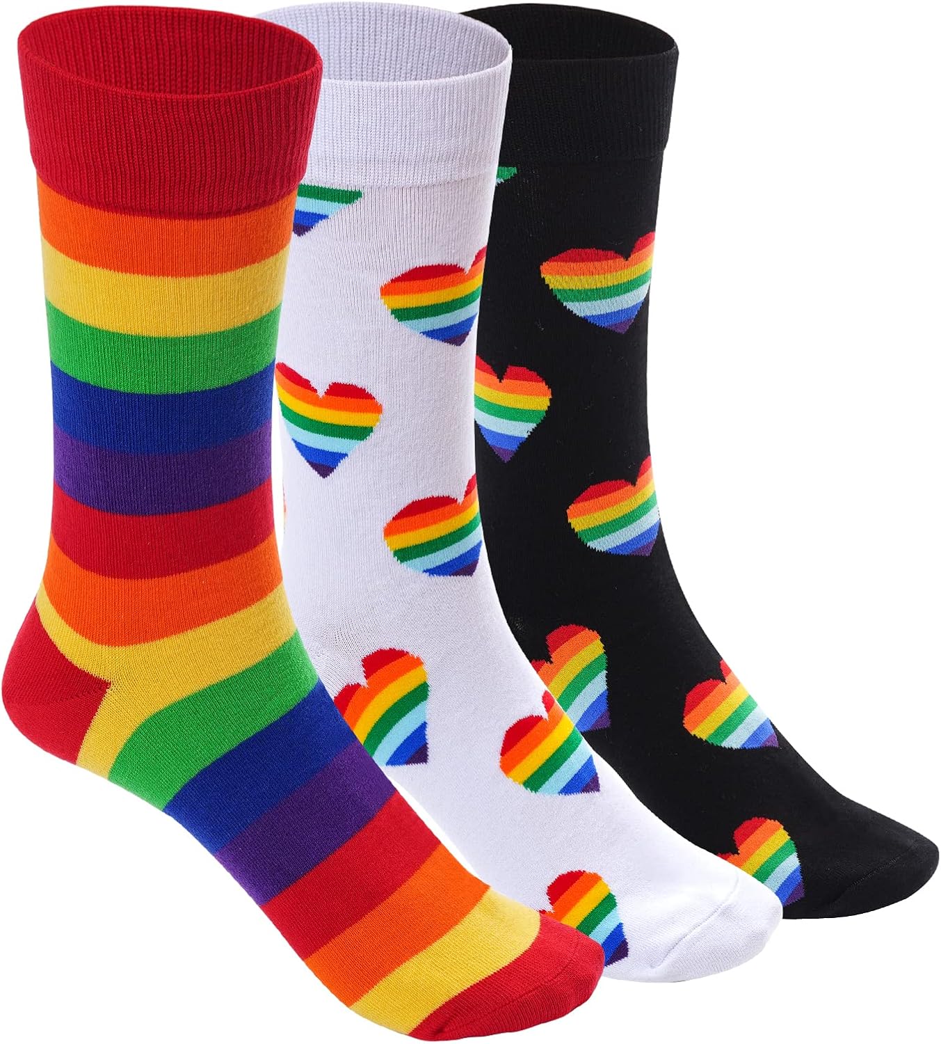 Rbenxia 3 Pairs Rainbow Gay Pride Cotton Novelty Socks LGBT Colorful Striped Socks Fun Dress Socks for Men and Women
