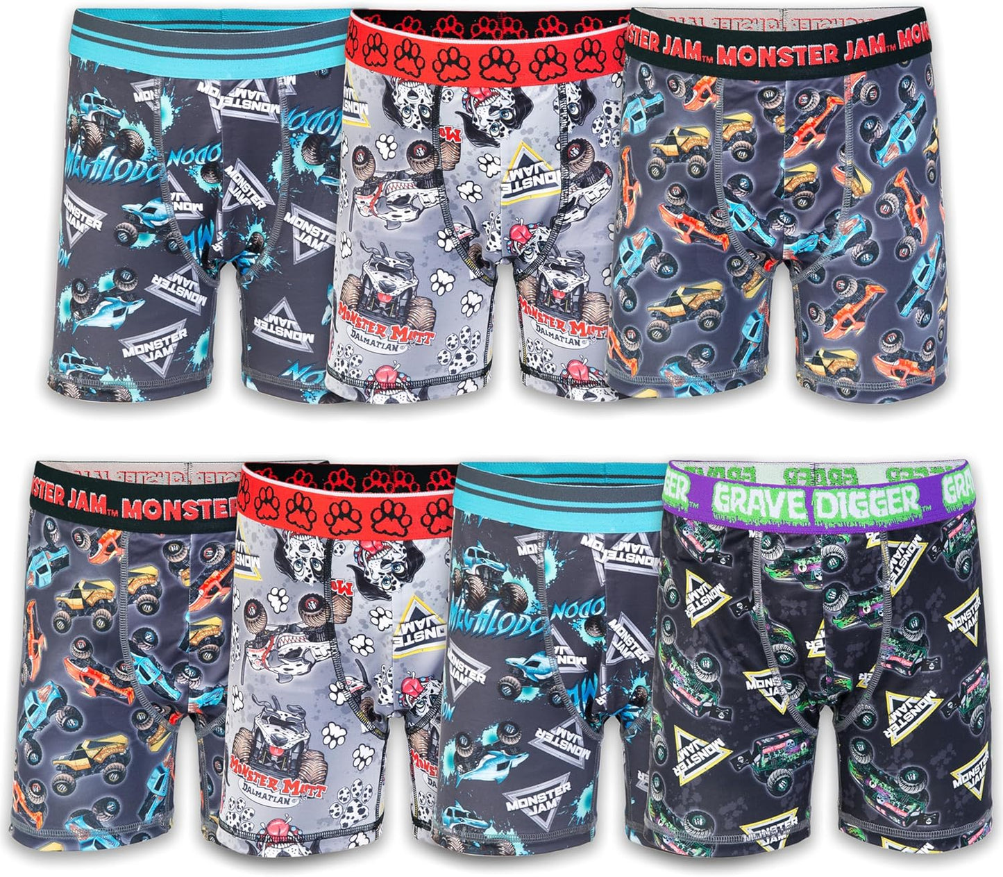 Monster Jam Boys' Exclusive 7-pk Athletic Boxer Briefs with Grave Digger, El Toro Loco & More, 2