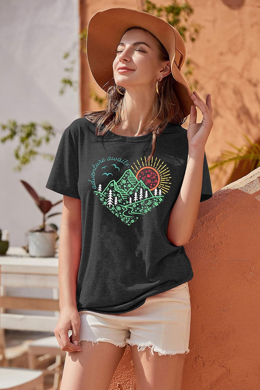 Adventure Awaits T-Shirt Women The Great Outdoors Shirt Wanderlust Explore More Tee Nature Hiking Camping Tee Shirts
