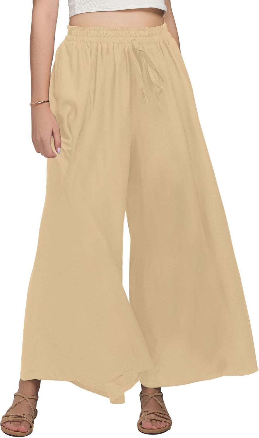 Joob Joob Wide Leg Pants for Women - High Waist Casual Women's Palazzo Pants - Flowy Elastic Waisted Trousers with Pockets