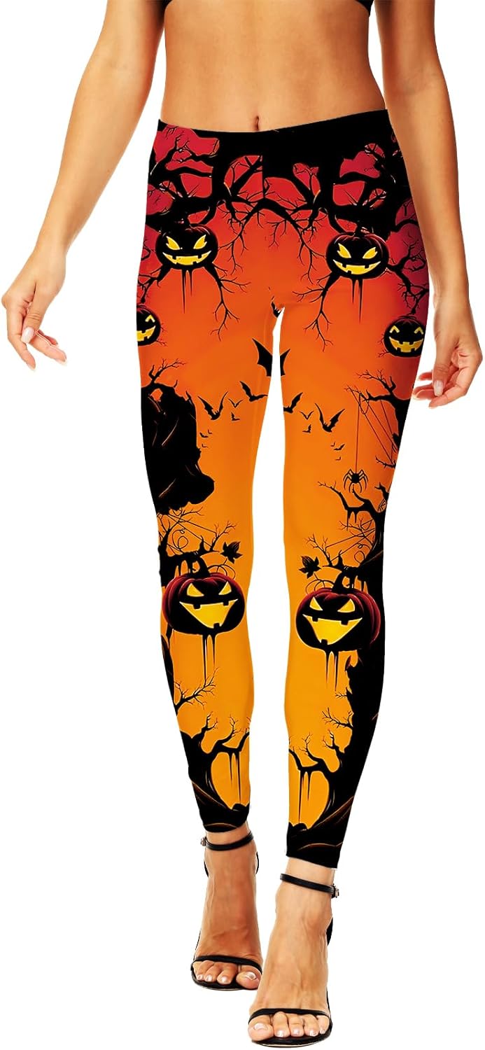 AOBUTE Women's Halloween Leggings Stretchy Printed Legging Tights